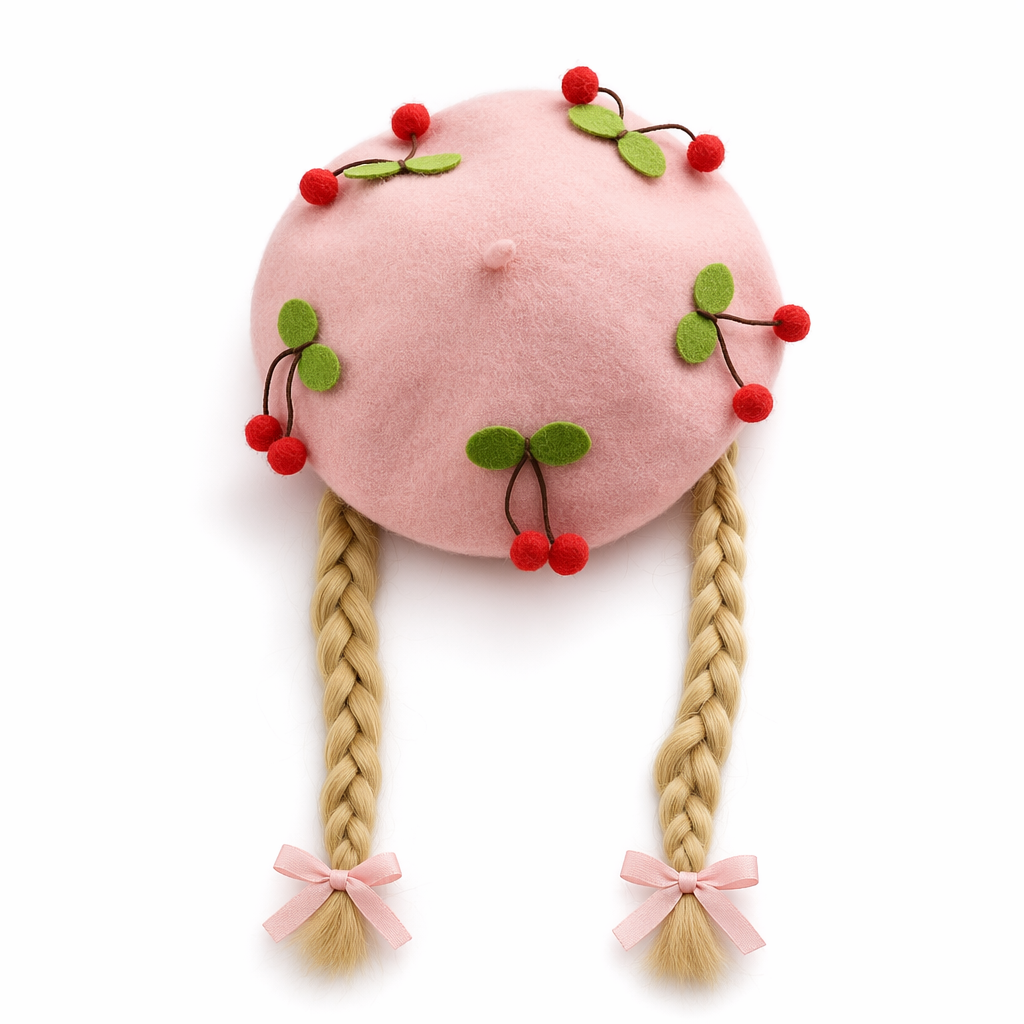 Kawaii Berets for Stylish Lolita Fashion and Accessories Pink With Cherries