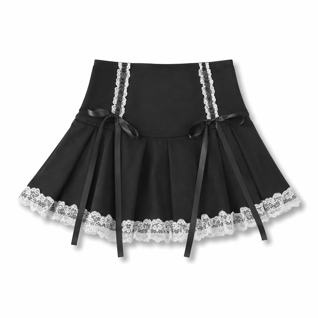 Cute Black Corset Skirt with Lace-Up Sides and Ruffled Hem M