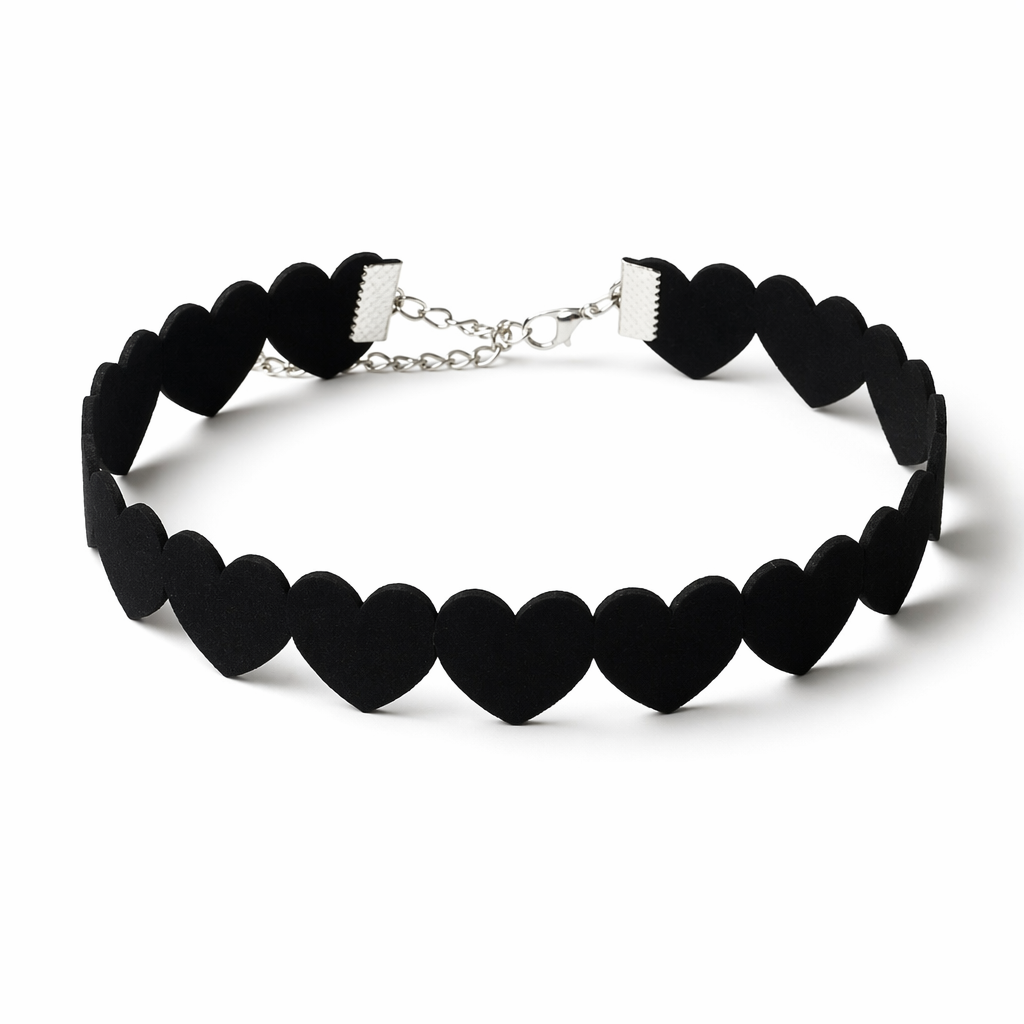 Jet Black Heart Choker Necklace for a Chic Gothic Look Solid Heart