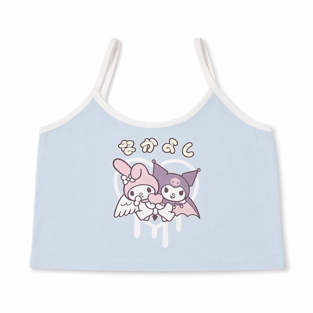 Pastel Fairy Kei Kuromi Crop Top with Spaghetti Straps Sky Blue