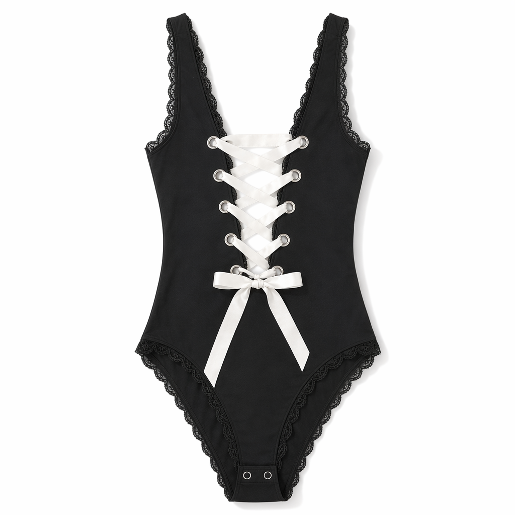 Victorian Era Inspired Cute Snap Crotch Corset Back Bodysuit L