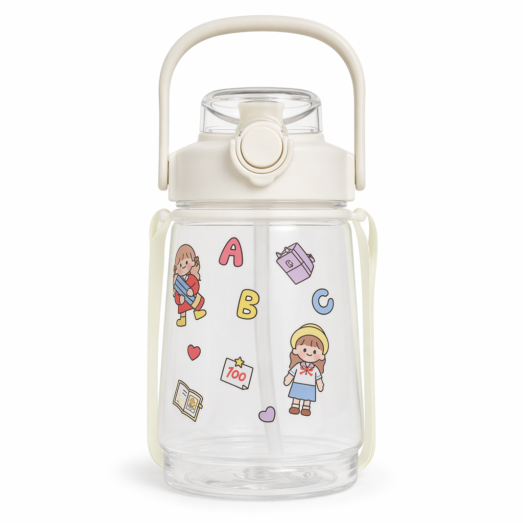 Kawaii Jumbo Sippy Cups for Summer Fun at the Beach or Poolside White 1300ml
