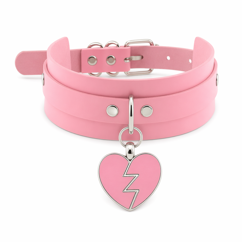 Heart Breaker Vegan Leather Choker for Kinky Princesses Pink Collar