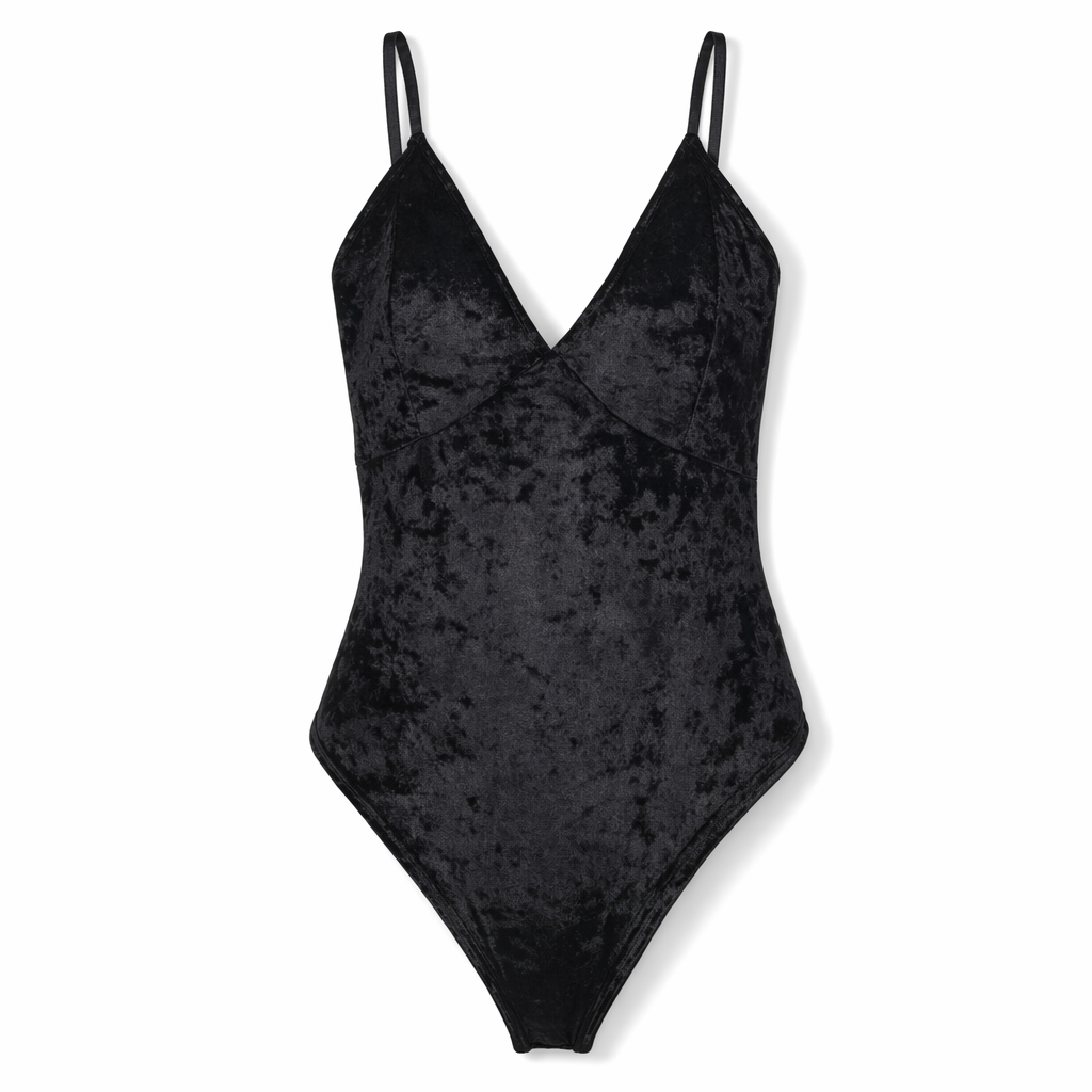 Luxurious Velvet Velour Piece Bodysuit for Ultimate Comfort Black