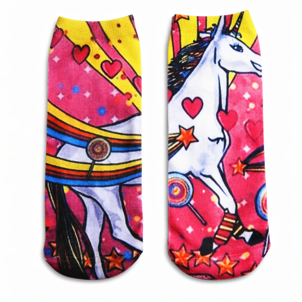 Kawaii Magical Ankle Socks with Unicorn and Rainbow Design Default Title