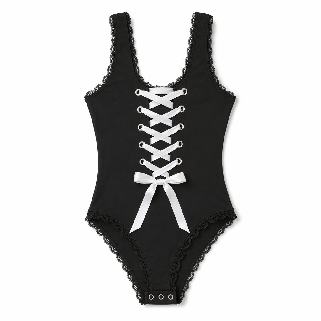 Victorian Era Inspired Cute Snap Crotch Corset Back Bodysuit M