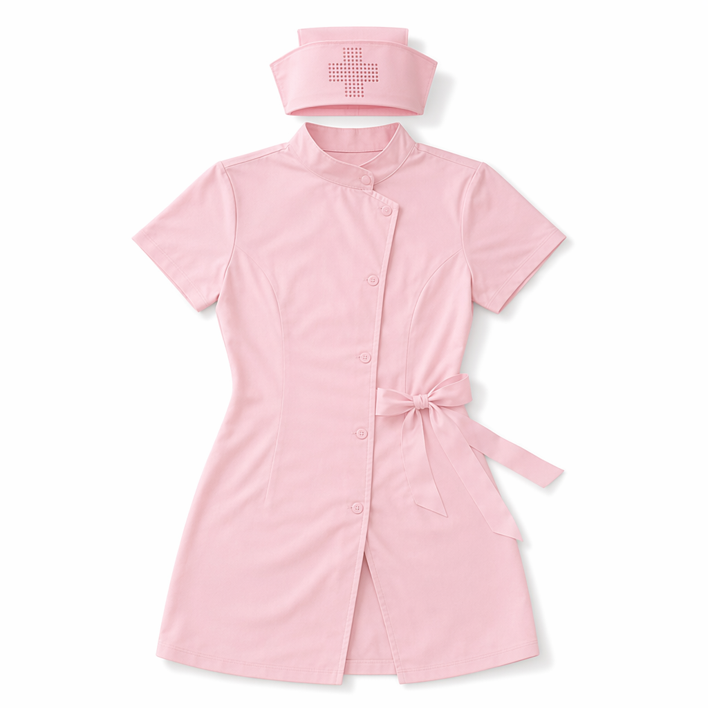 Seductive Black Nurse Military Cosplay Costume Pink