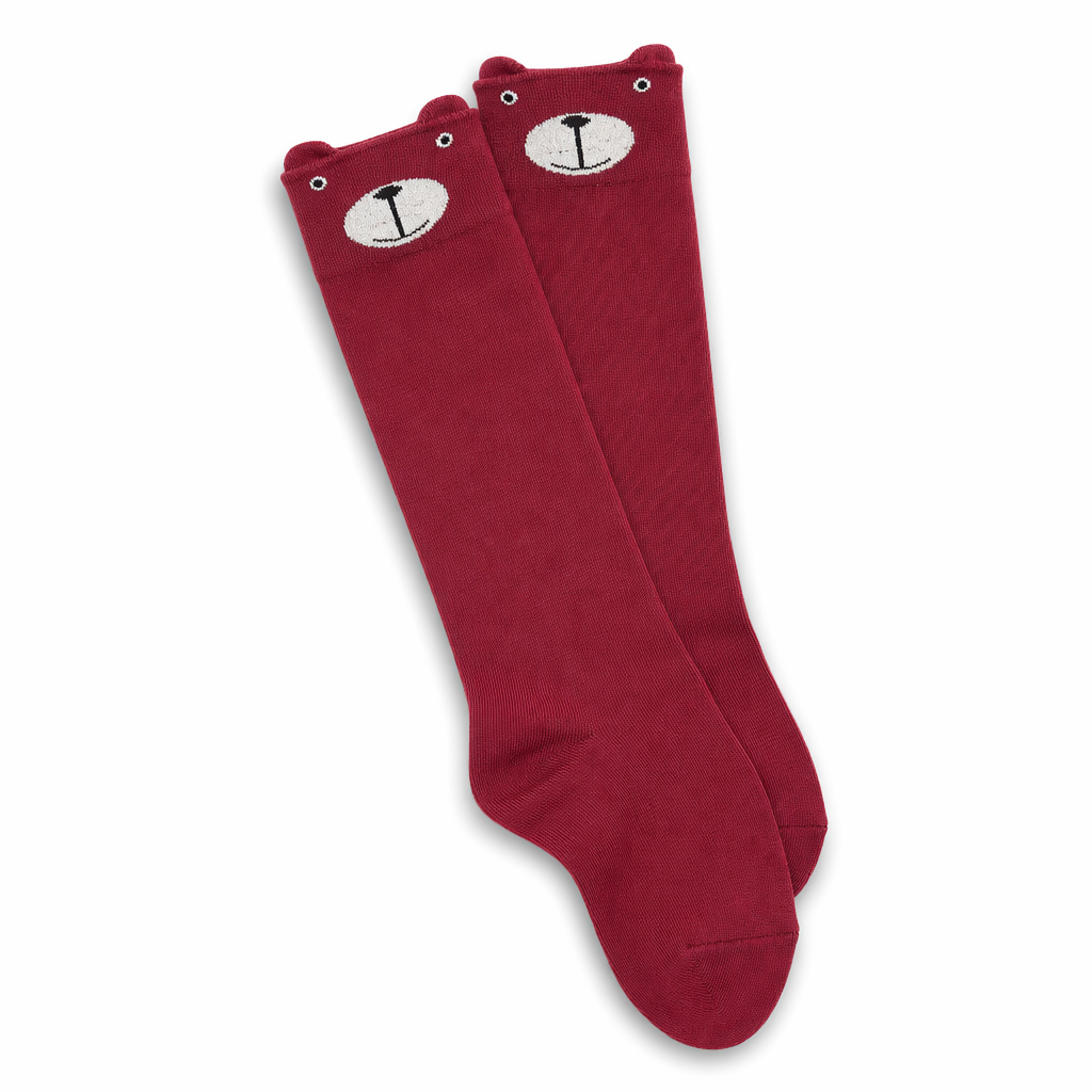 Soft Cotton Animal Thigh Highs for Littles Size XS-XL Red Bear