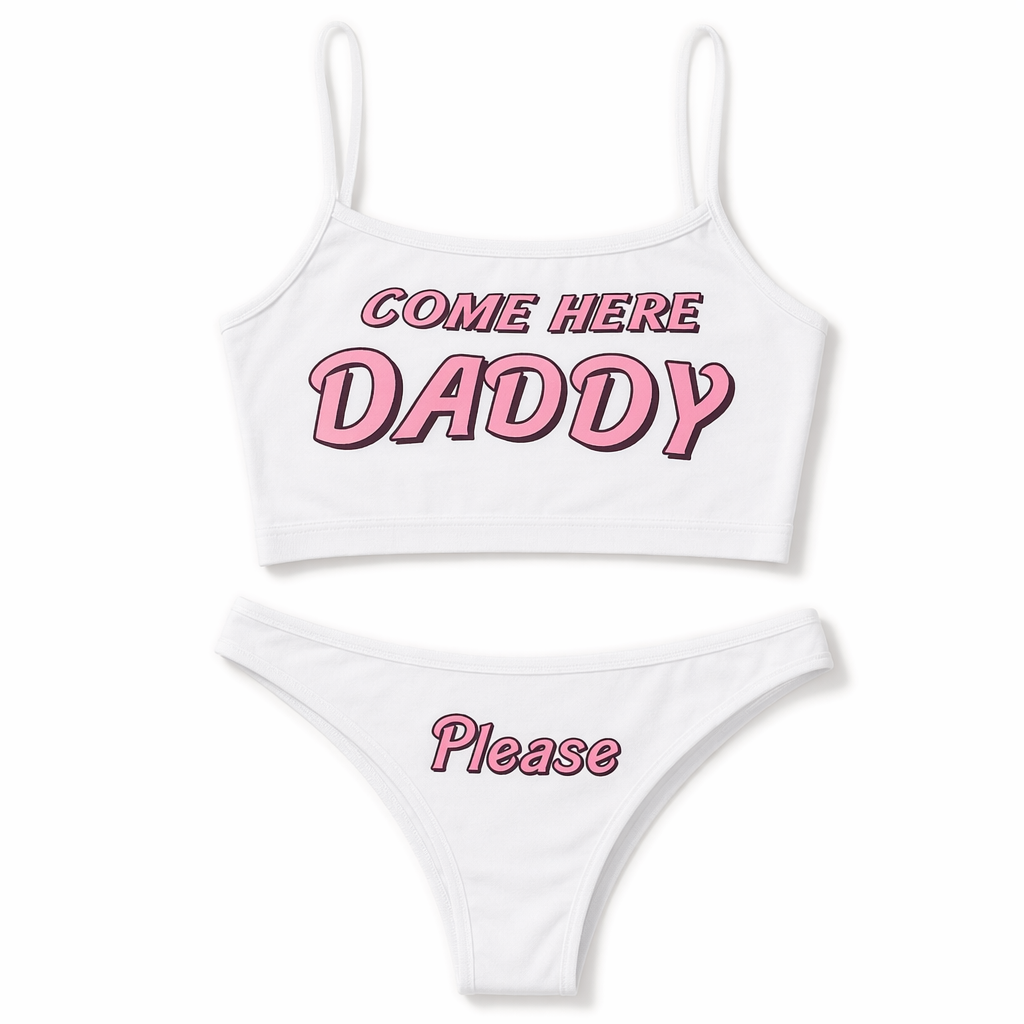 Come Here Daddy Cropped Tank Top with Matching Panties L