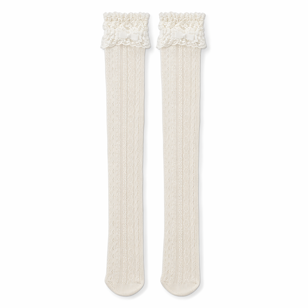 Kawaii Lace Heart and Ribbon Stockings for a Cute Style Upgrade Cream Heart Lace