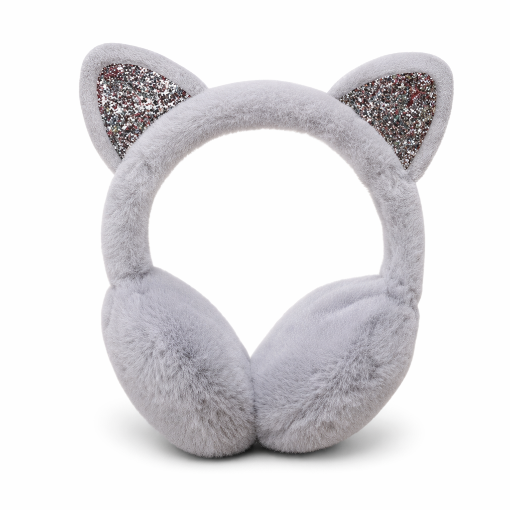 Cute Pastel Cat Ear Ear Muffs for Winter Comfort Gray