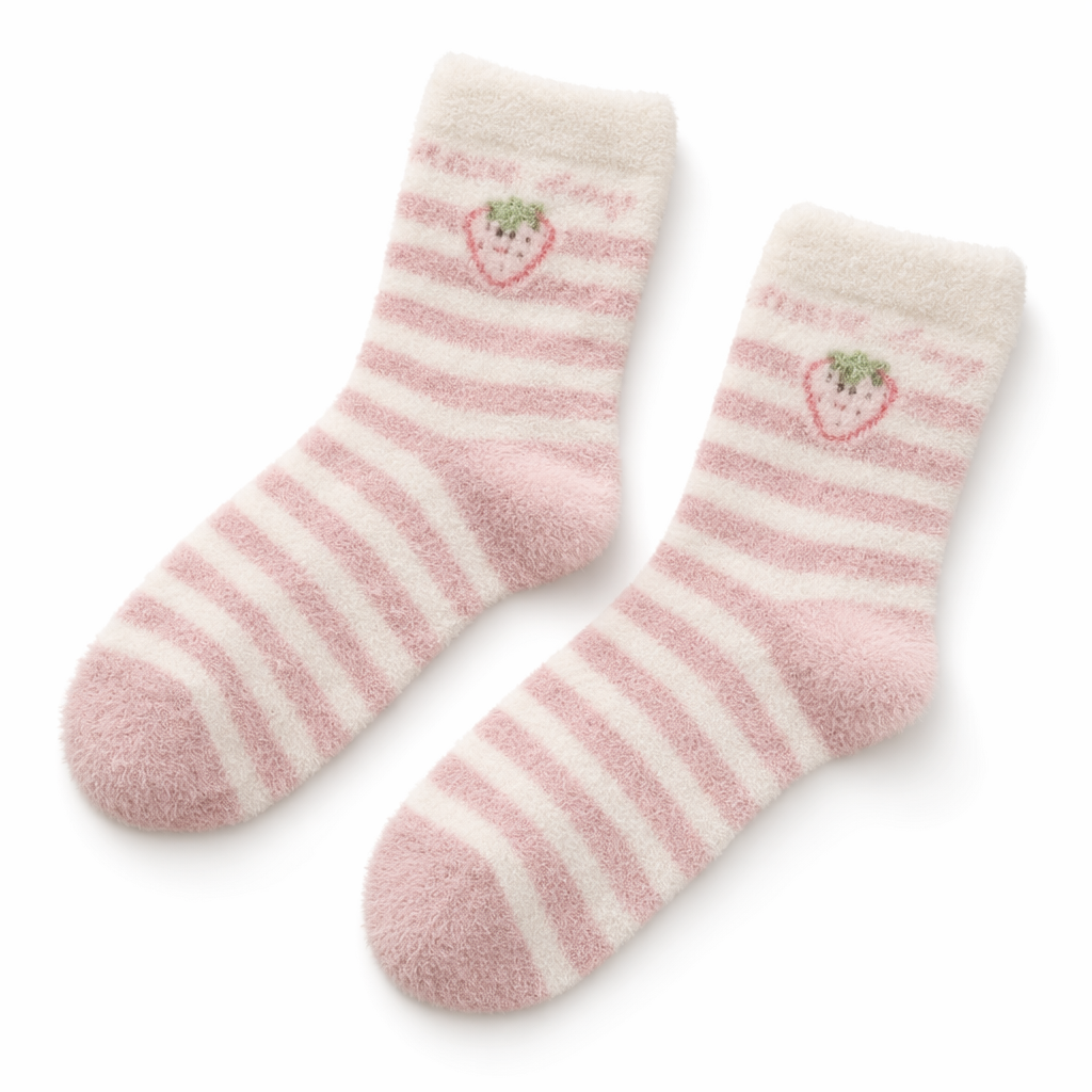 Fuzzy Strawberry Socks for Ultimate Comfort and Style Strawberry stripe