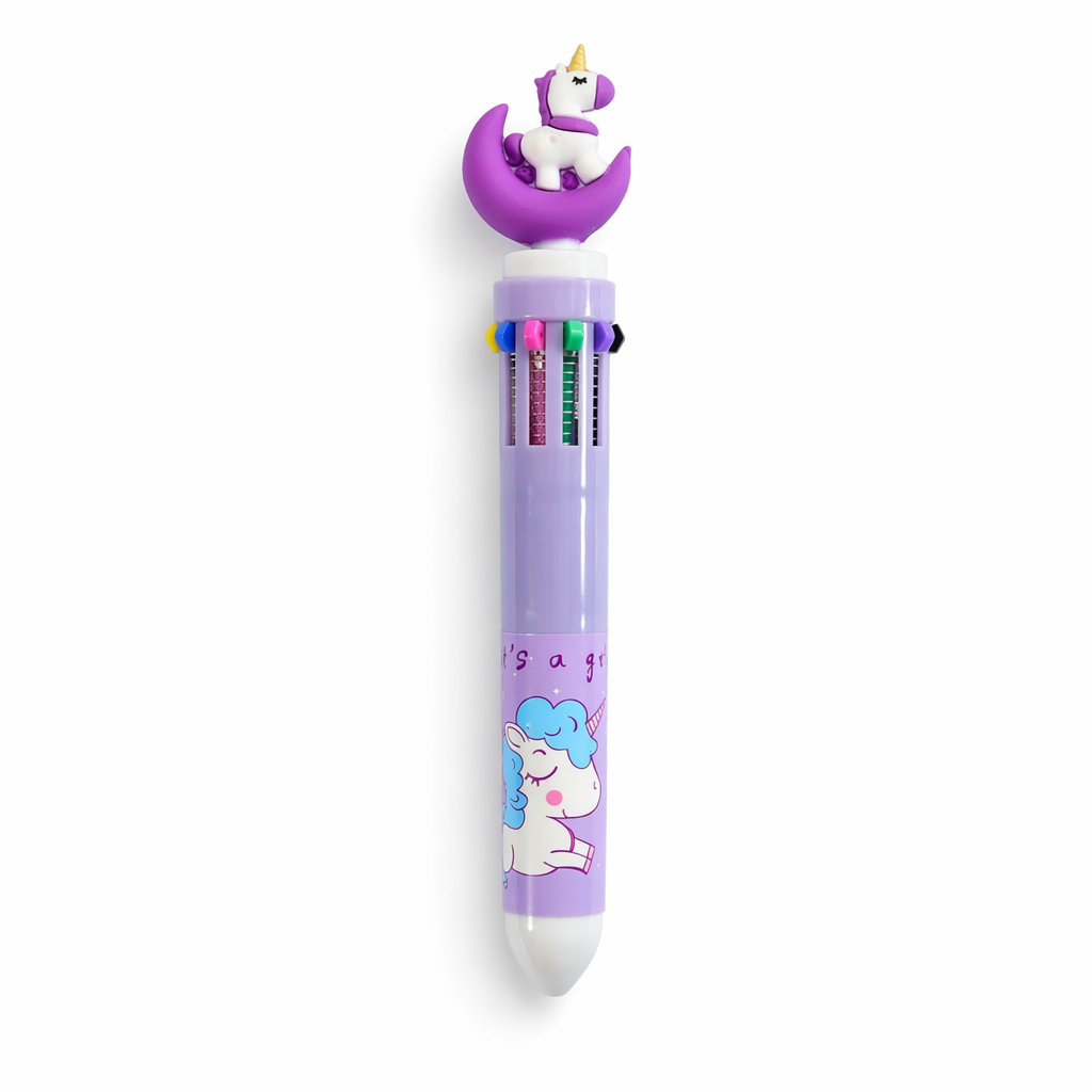 Kawaii Multi-Colored Pens in Playful Pastel Shades Purple Moon Unicorn