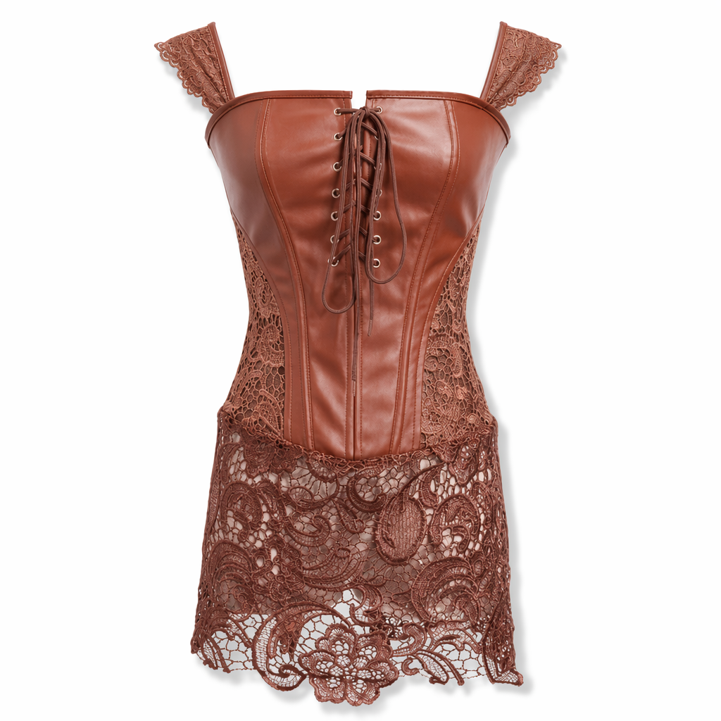 Luxurious Lace Corset Dress for Seductive Elegance Brown