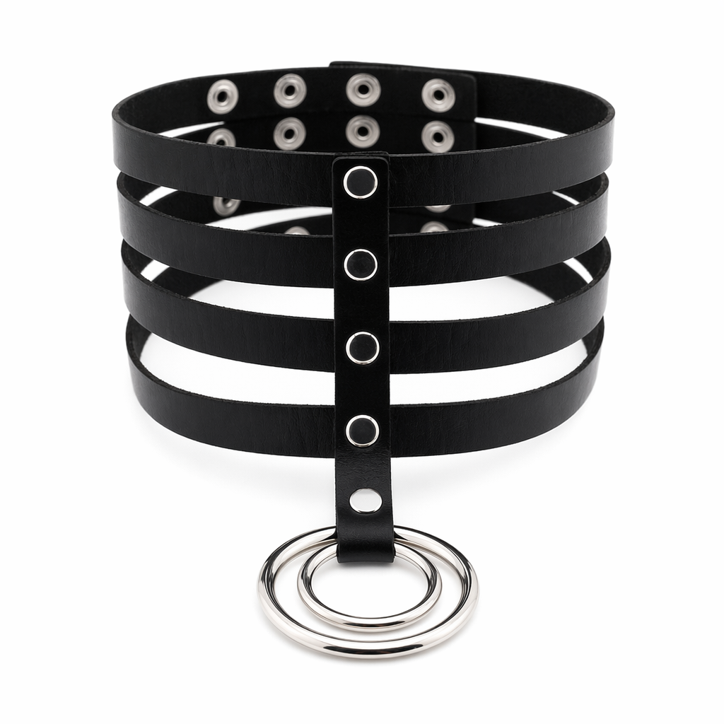 Vegan Leather High Elongated Collar with Built-in O-Ring Hook Black