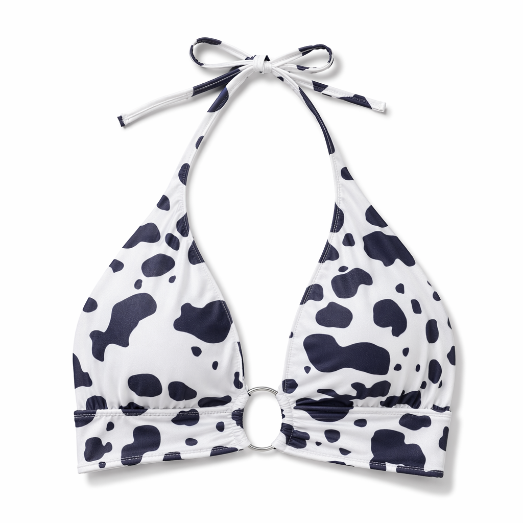 Adorable Cow Print Crop Top with O Ring Design Default