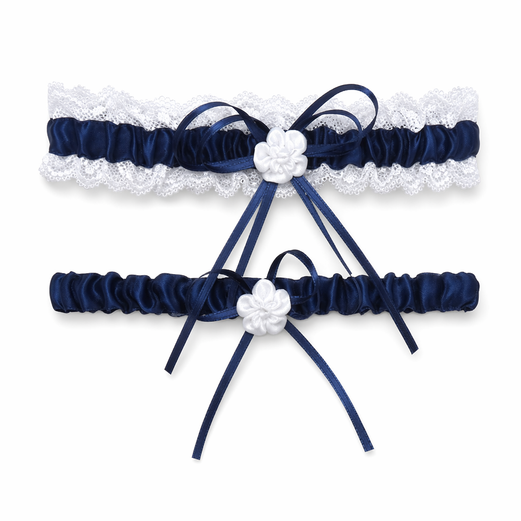 Ruffled Vegan Garter Belt Set with Chiffon and Lace Details Dark Blue