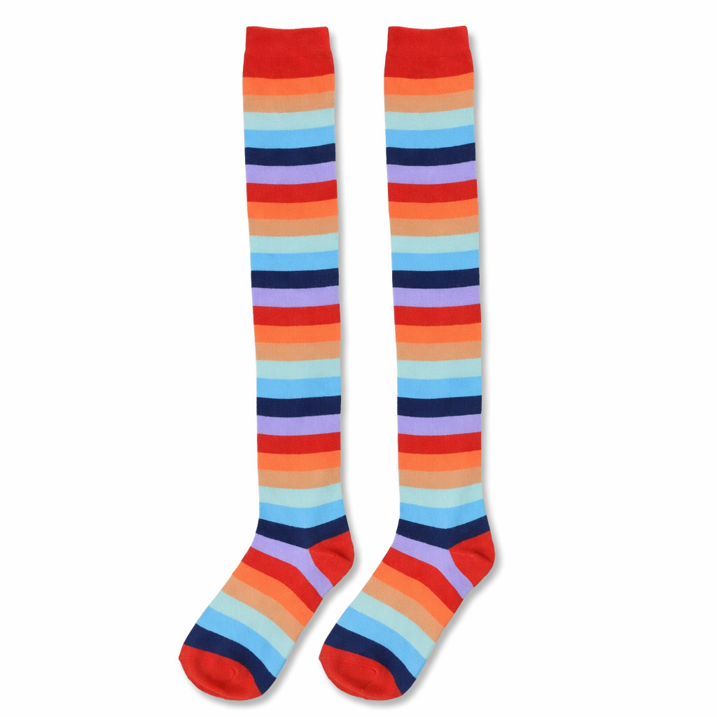 Pastel Rainbow Thigh High Socks for Kawaii Pride Lovers Darker Rainbow