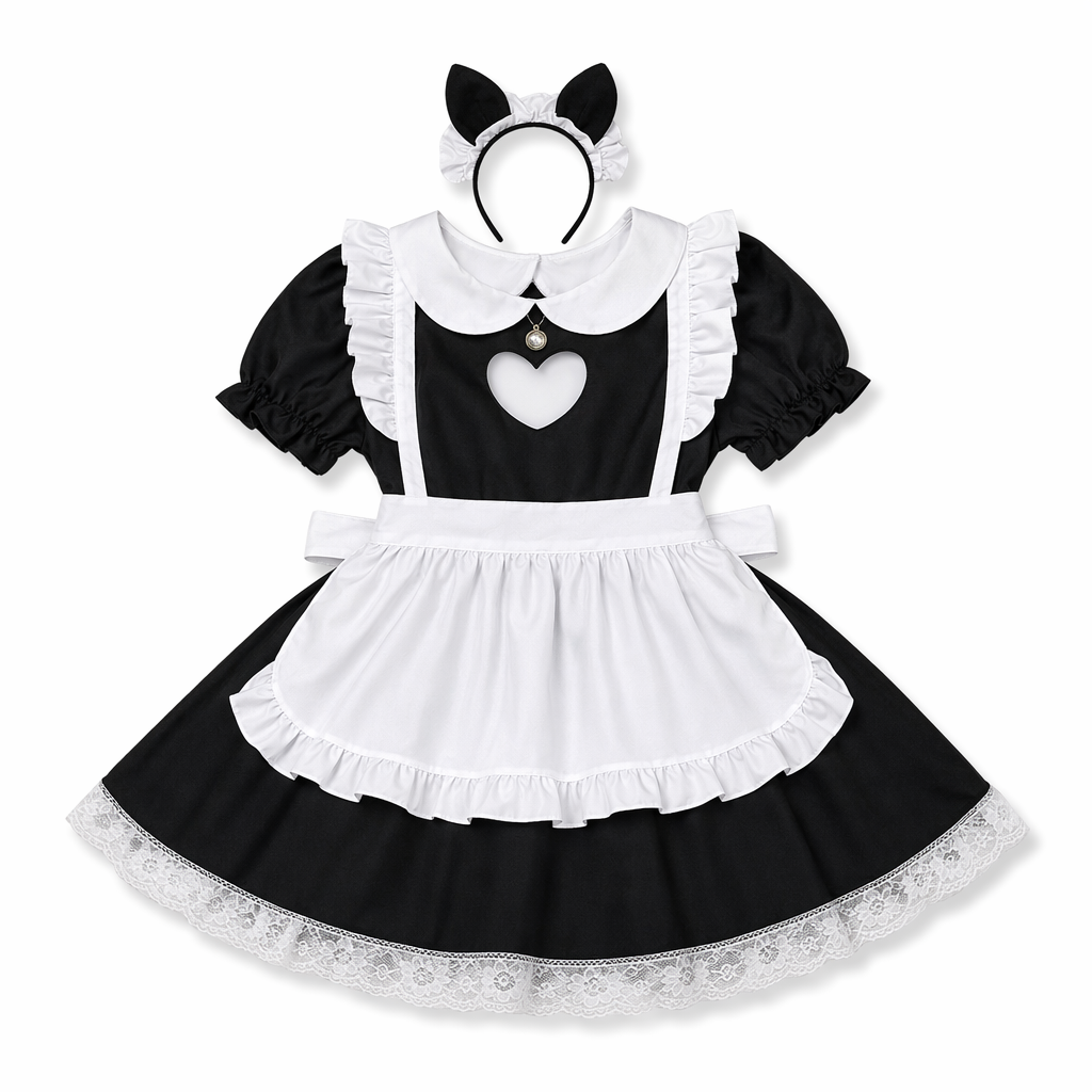 Kawaii Maid Cosplay Dress with Size Chart and Adorable Neko Twist 5XL