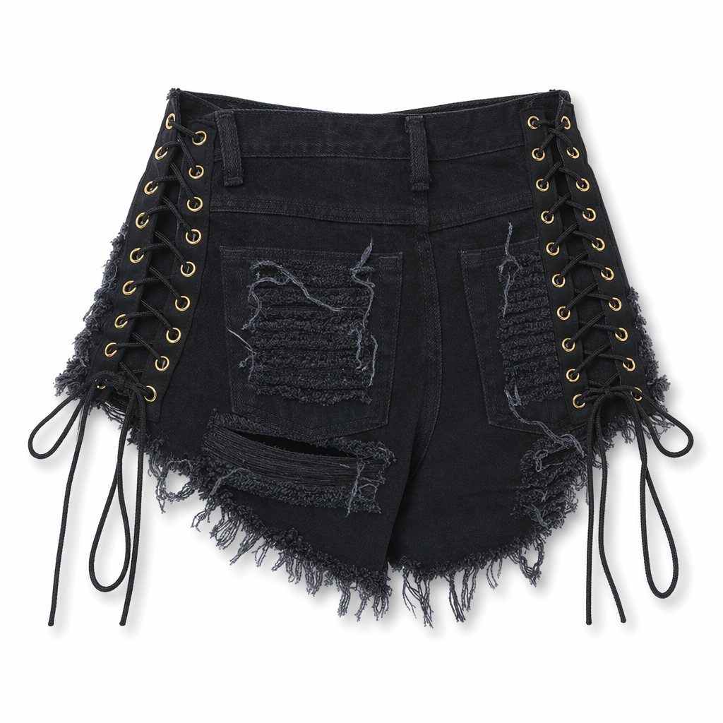 Lace-Up Corseted Shorts for Punk Rock and Goth Fashion Style M