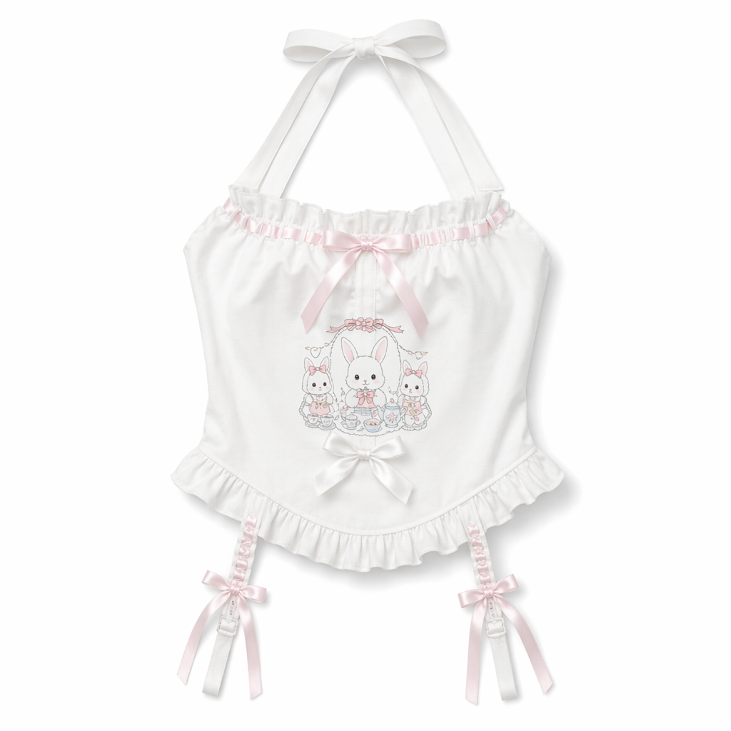 Bunny Tea Party Halter Top for Kawaii and Fairycore Lovers L