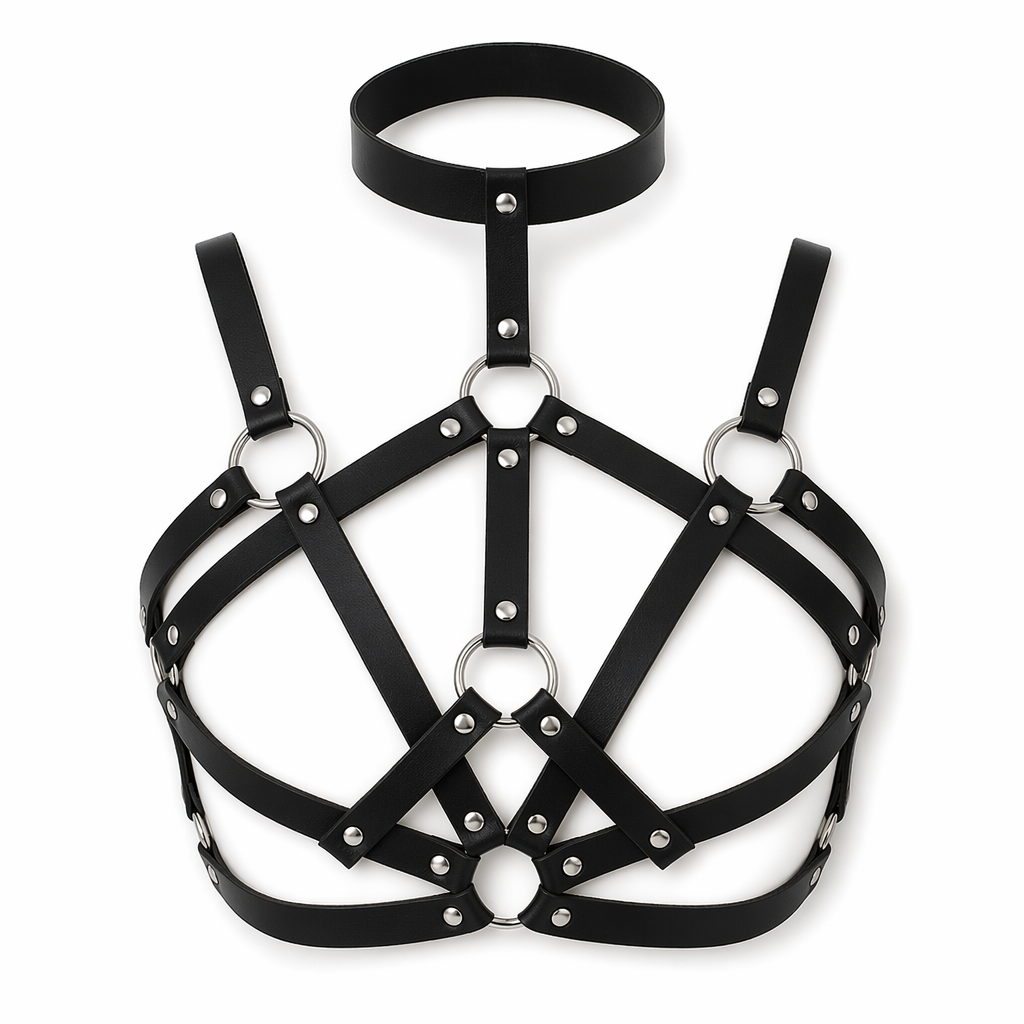 Vegan Gothic Chest Harness with Elastic Straps and Metal Studs Default Title
