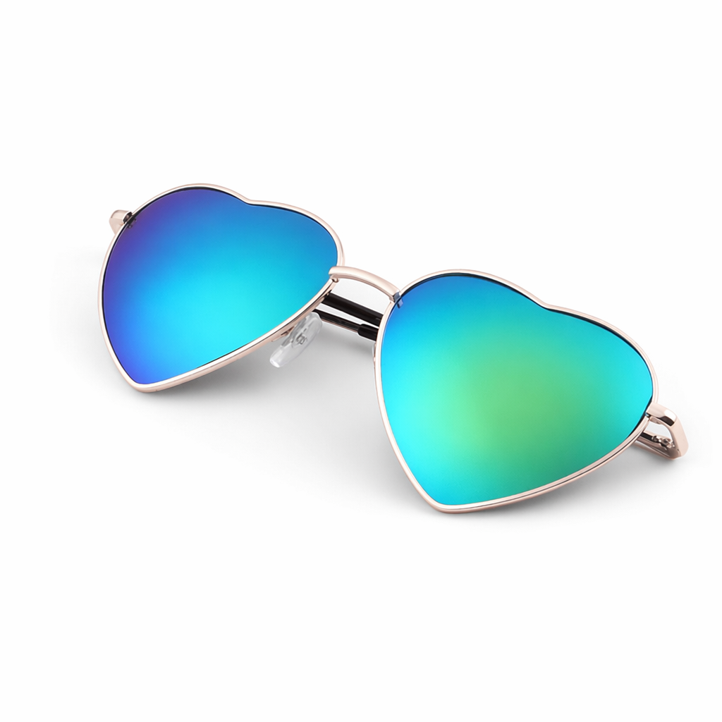 Chic Heart Shaped Aviator Sunglasses in Various Colors Teal Blue