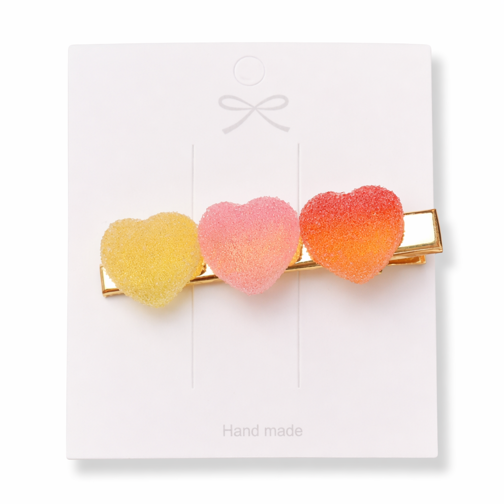 Handcrafted 3D Heart Shaped Sugar Candy Hair Clips Yellow Pink Orange