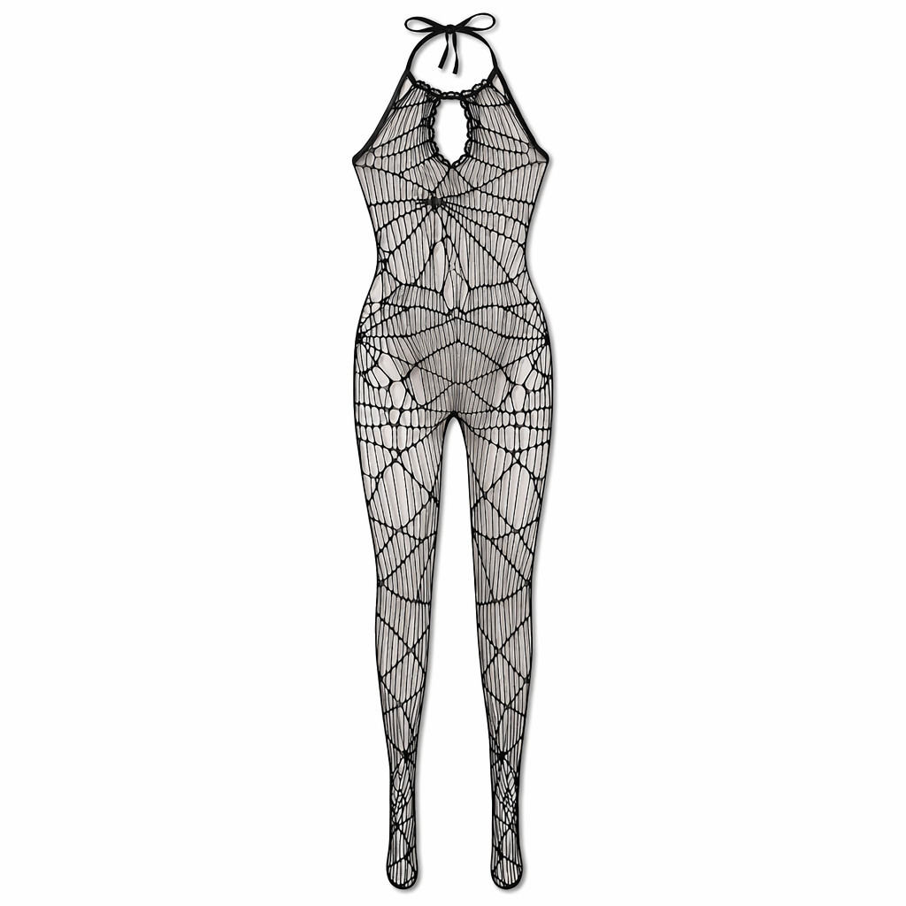 Spider Web Black Mesh Bodystocking for Seductive Halloween Vibes Default Title