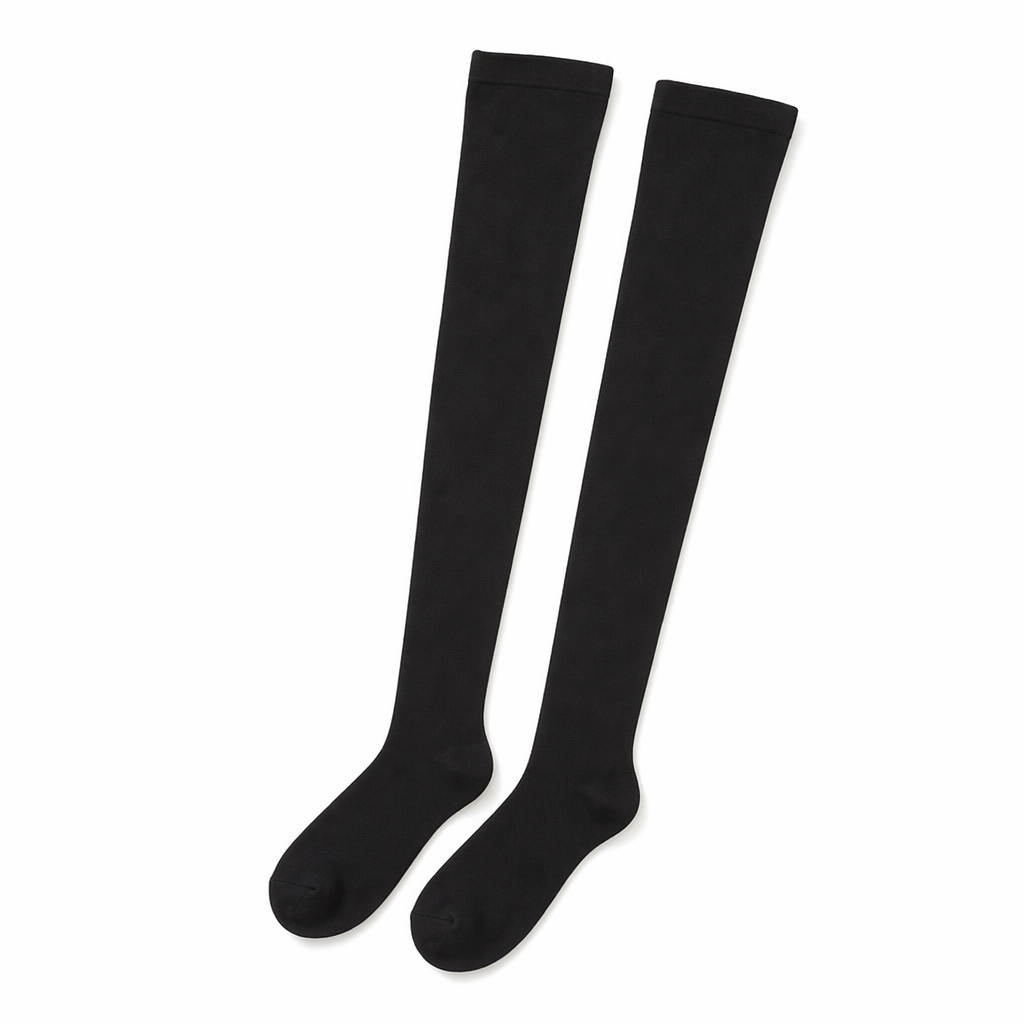 Classic Cotton Thigh High Stockings for Kids in Solid Colors Black Stockings
