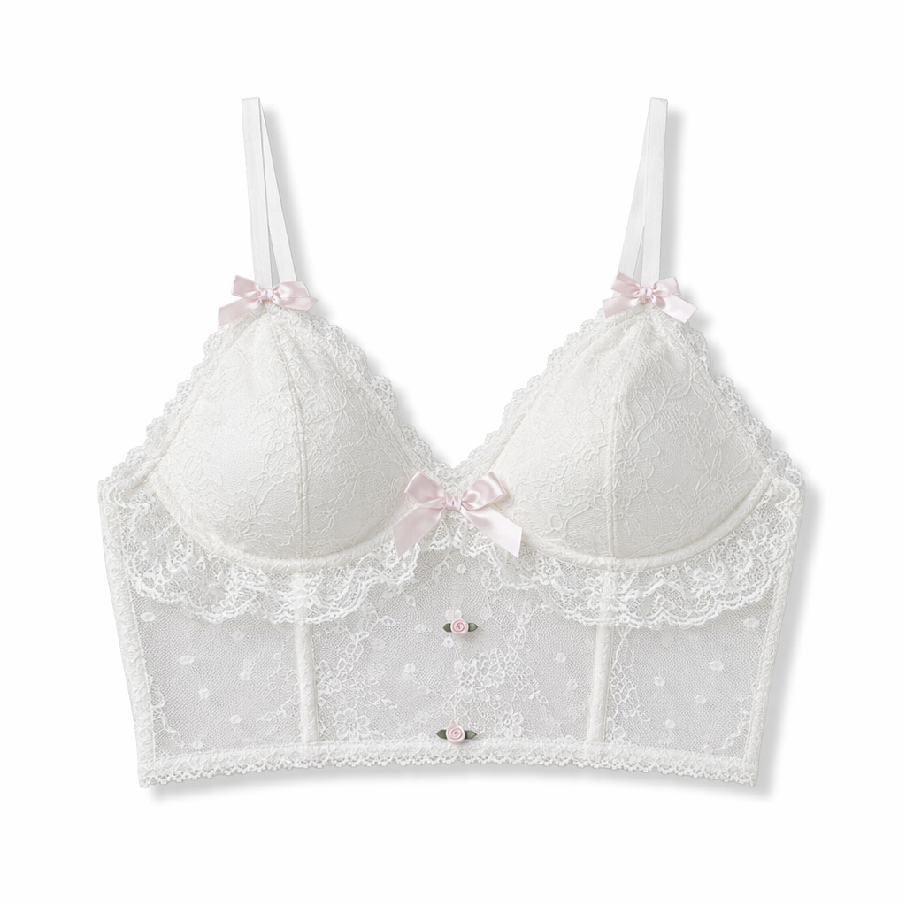Ethereal Lace and Rosebud Bustier Crop Top S
