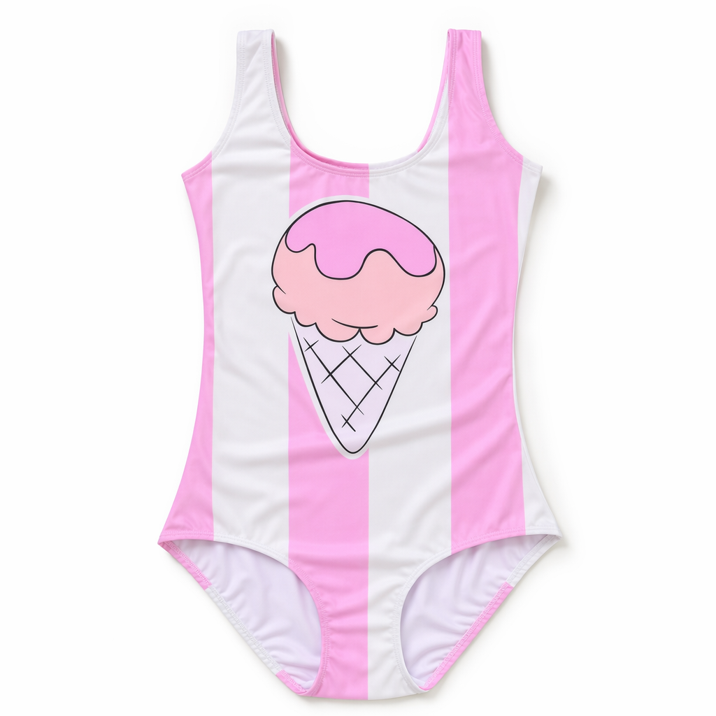 Striped Ice Cream Adult Onesie for Kawaii Fashion and Pool Lounging 4XL