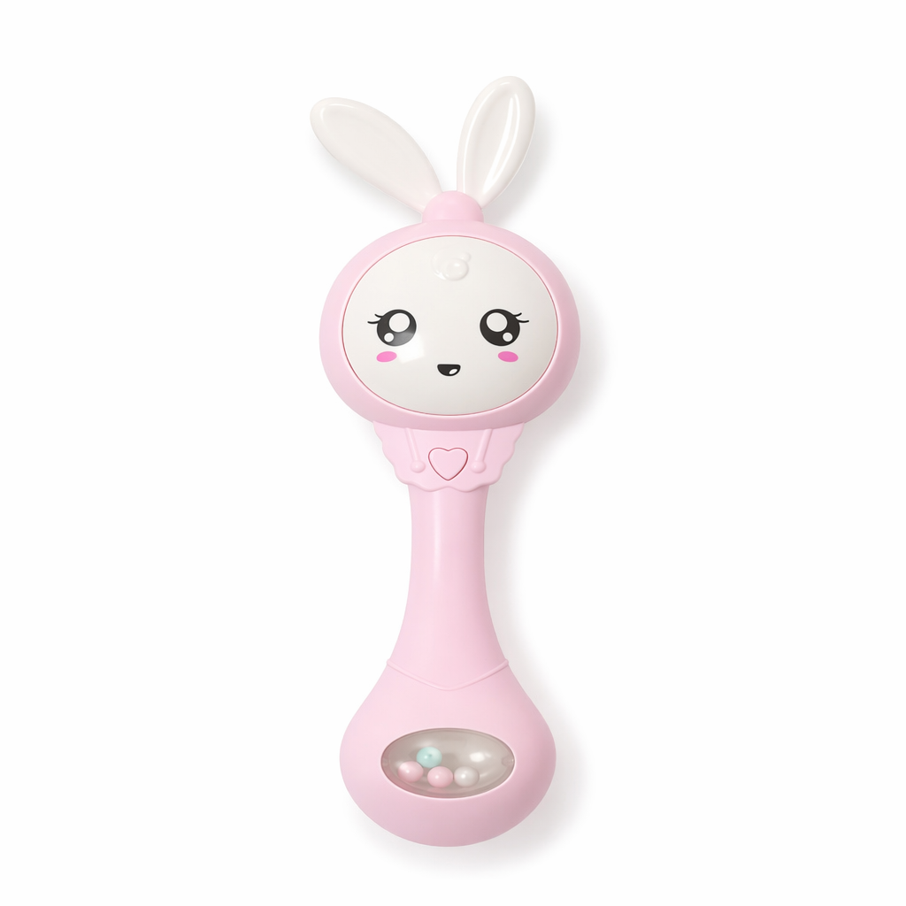 Kawaii Bunny Rabbit Face Rattle for Babies Pink Bunny