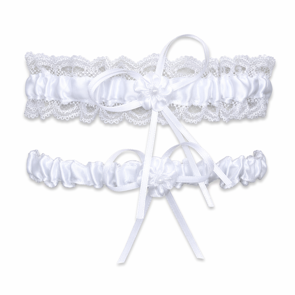 Ruffled Vegan Garter Belt Set with Chiffon and Lace Details White