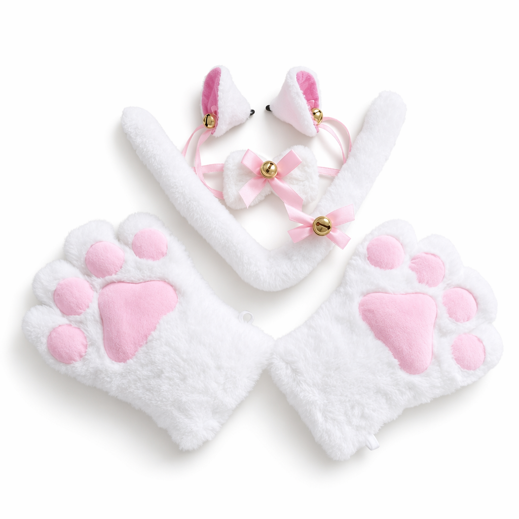 Complete Neko Cat Cosplay Accessories Set for All Sizes White
