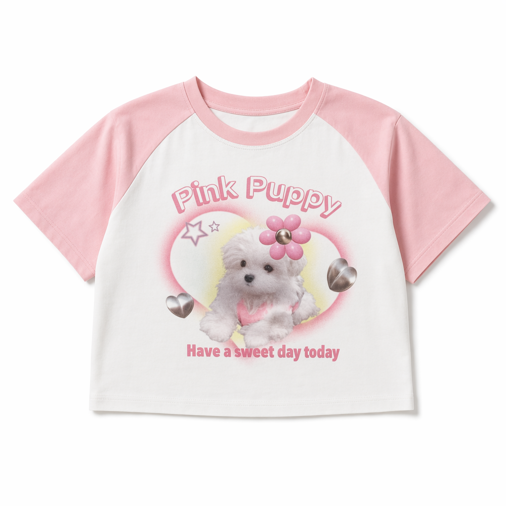 Pink Puppy Crop Top for Y2K Fashion Lovers L