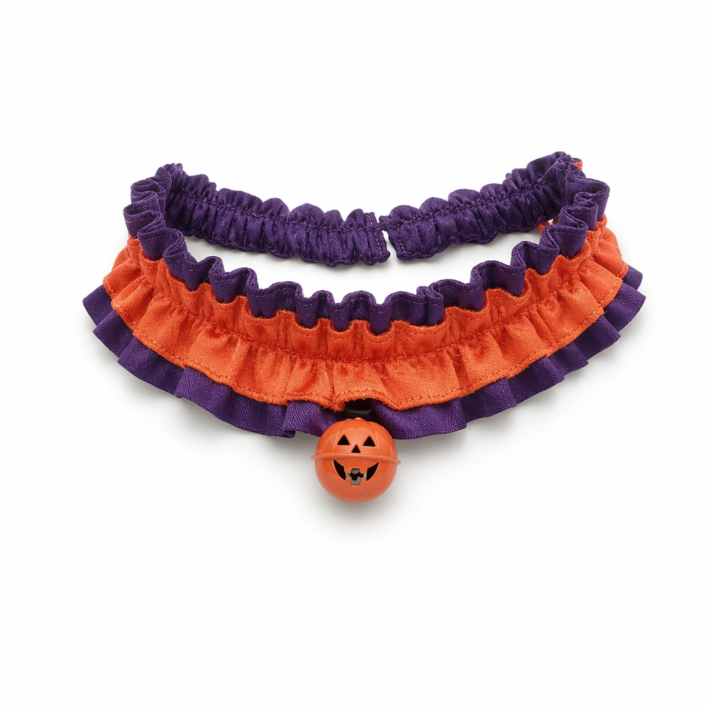 Bold Black and Purple Halloween Chokers with Pumpkins and Bat Wings Orange Ruffles