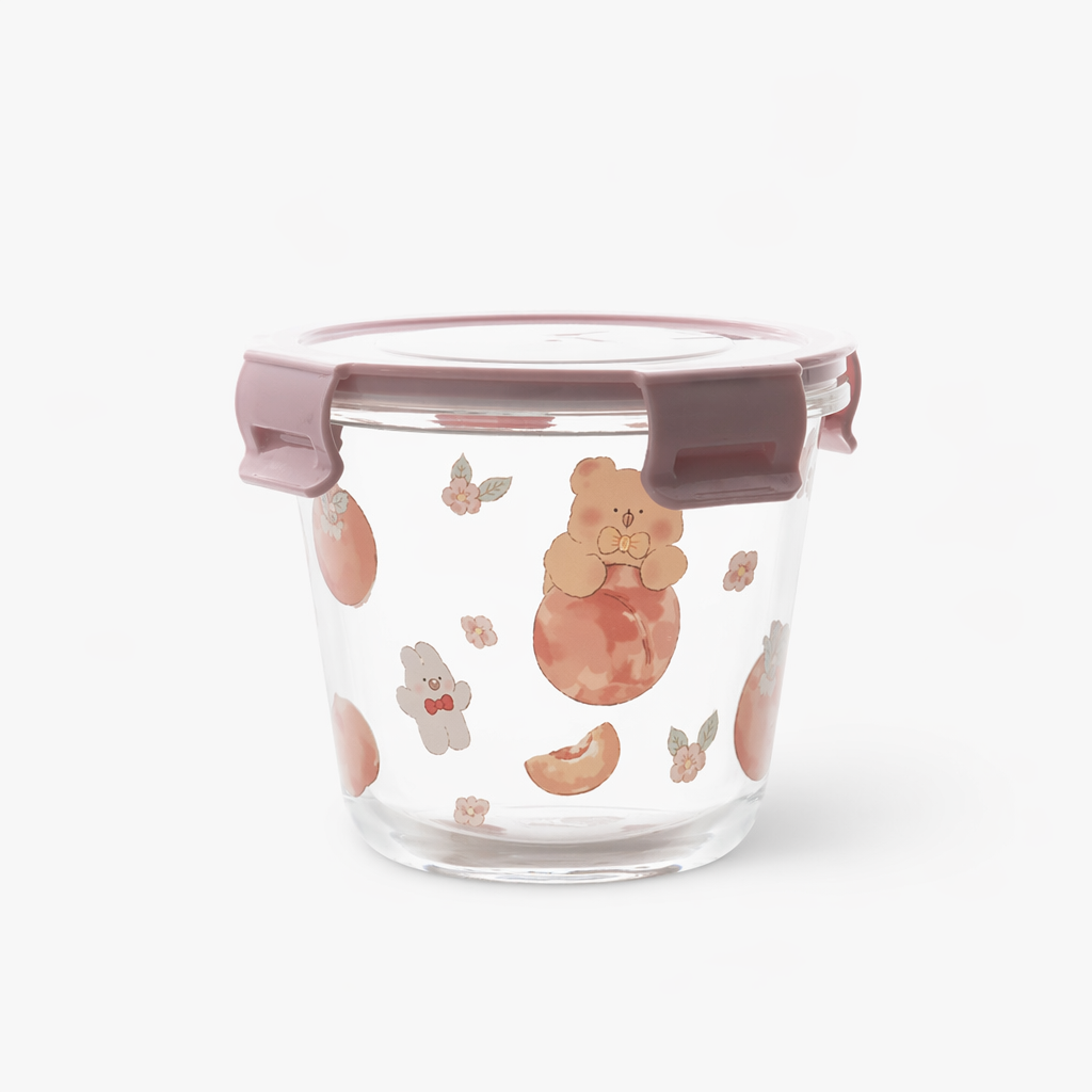 Kawaii Bunny Microwave Glass Bowl with Lid for Cute Mealtime Fun Peach Bear