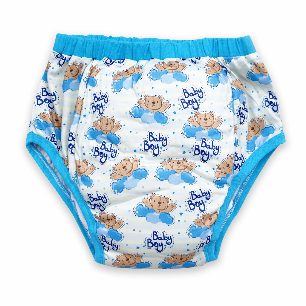 Adult Baby Training Pants with Blue Trim and Cute Baby Boy Design 4xl
