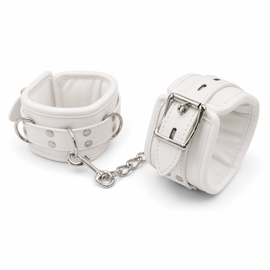 Vegan Leather White Handcuffs for Shibari and Submission Ankle Cuffs