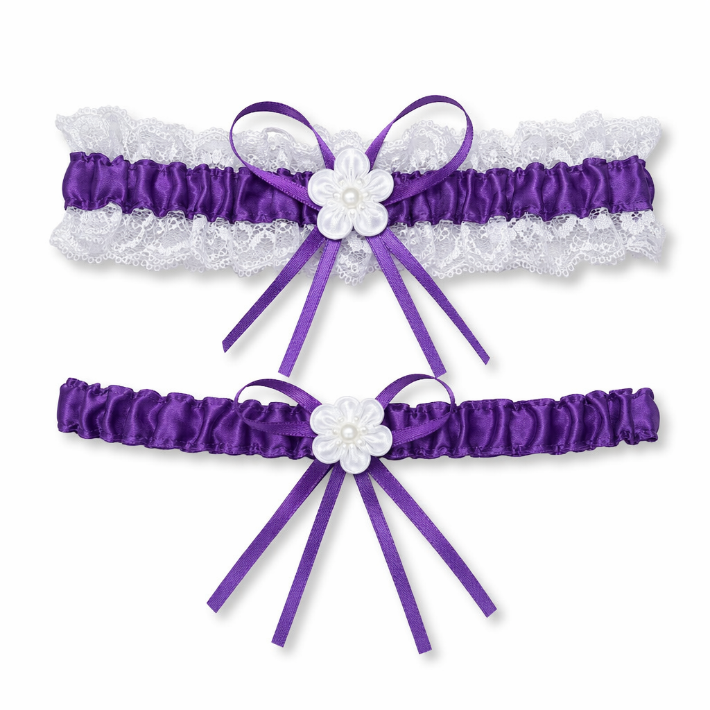 Ruffled Vegan Garter Belt Set with Chiffon and Lace Details Purple