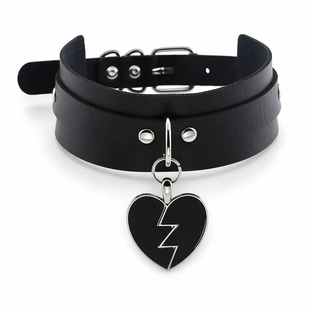 Heart Breaker Vegan Leather Choker for Kinky Princesses Black Collar