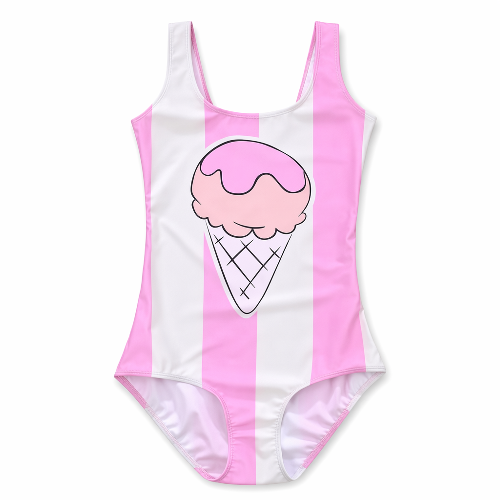 Striped Ice Cream Adult Onesie for Kawaii Fashion and Pool Lounging L