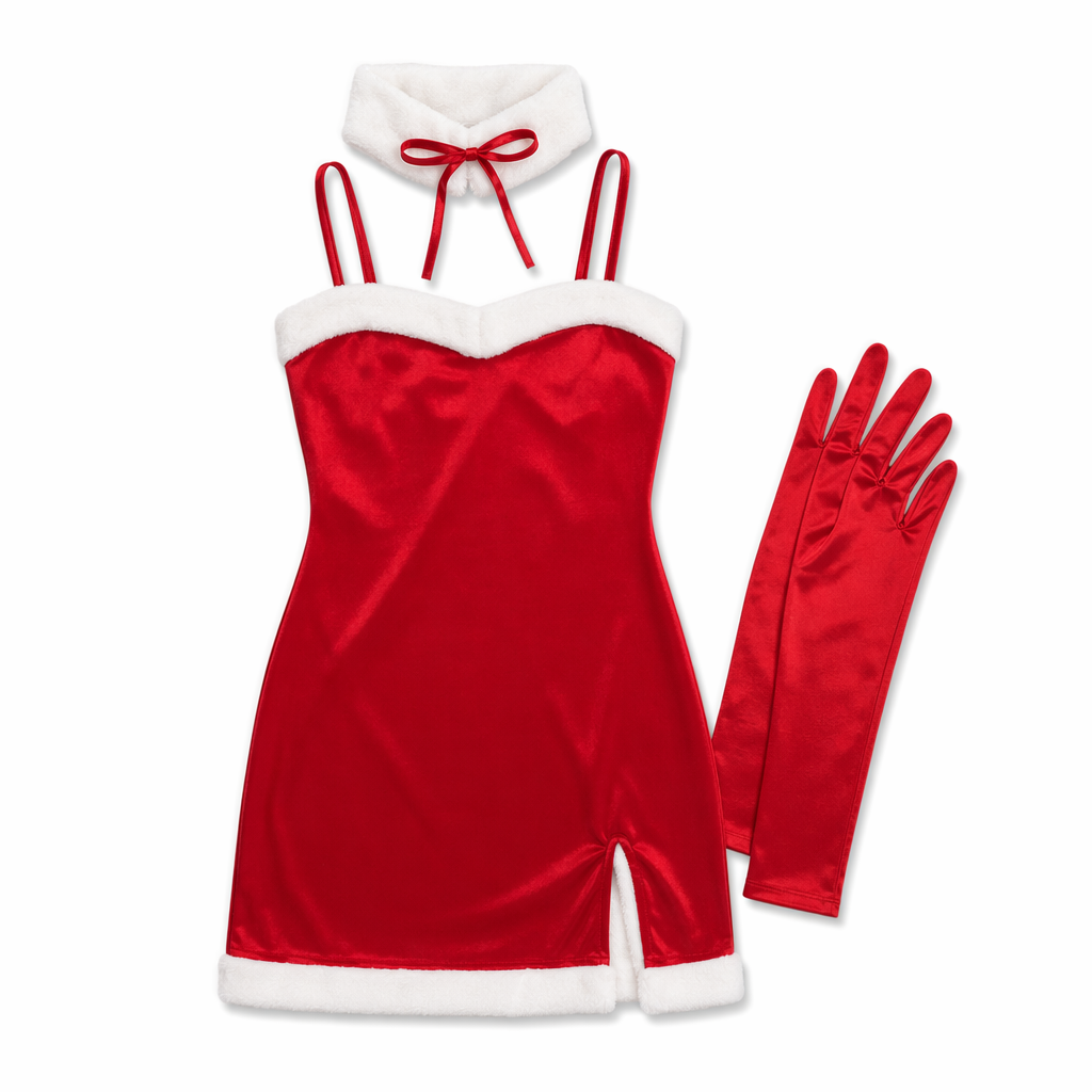Silky Glam Santa Clause Inspired Dress with Matching Gloves L