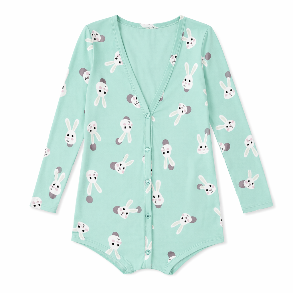 Emerald Green Bunny Rabbit Print Long-Sleeve Romper for Kids M