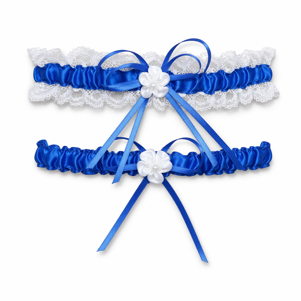 Ruffled Vegan Garter Belt Set with Chiffon and Lace Details Blue
