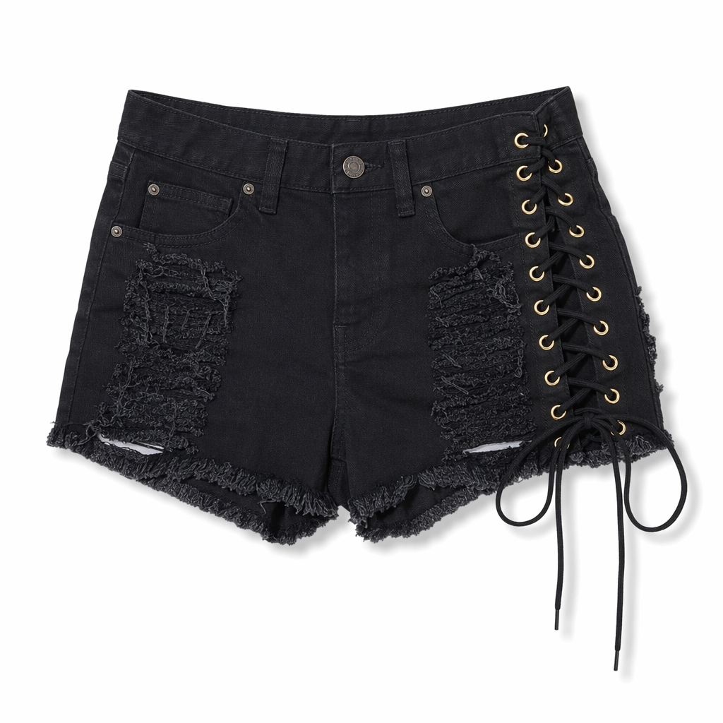 Lace-Up Corseted Shorts for Punk Rock and Goth Fashion Style XL