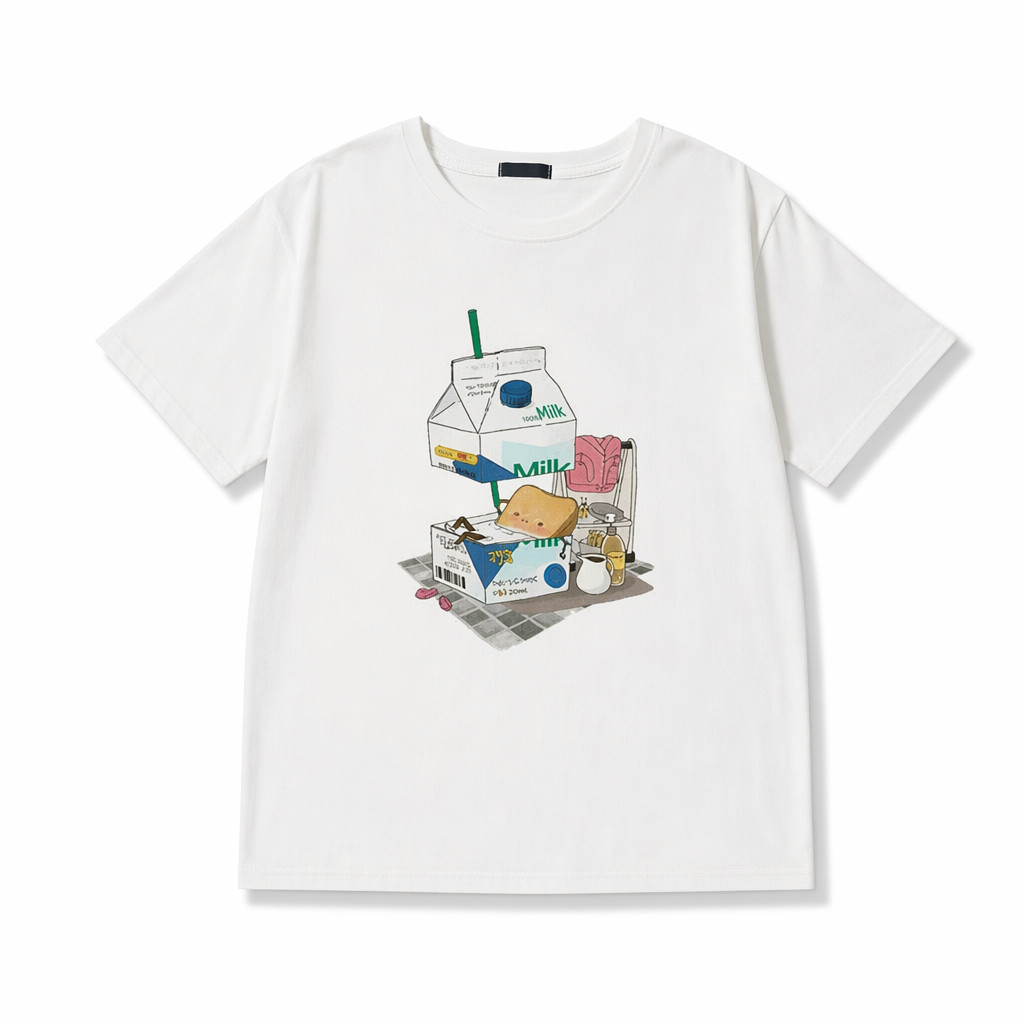 Japanese Strawberry Milk Kawaii T-Shirt in Soft Cotton Milk Bath