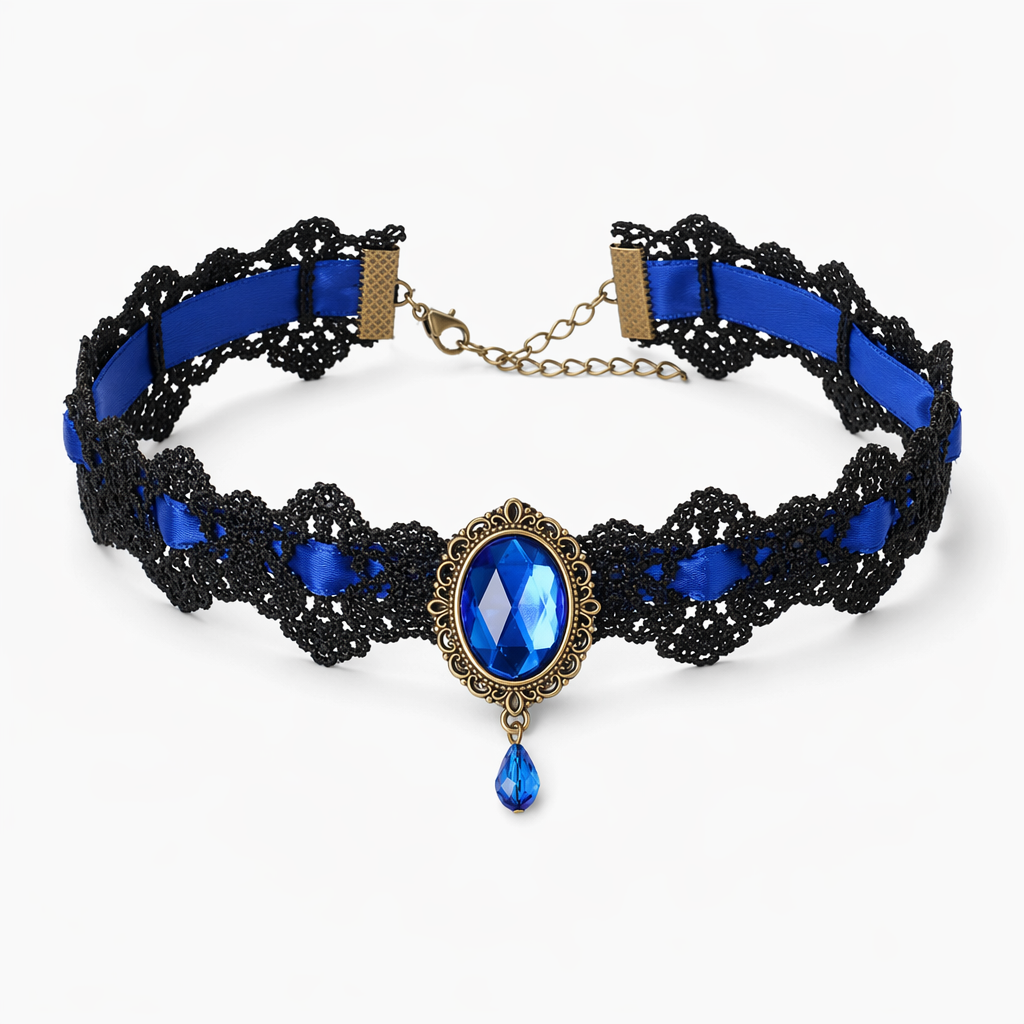 Elegant Victorian Style Choker Necklace with Gold Hardware Blue