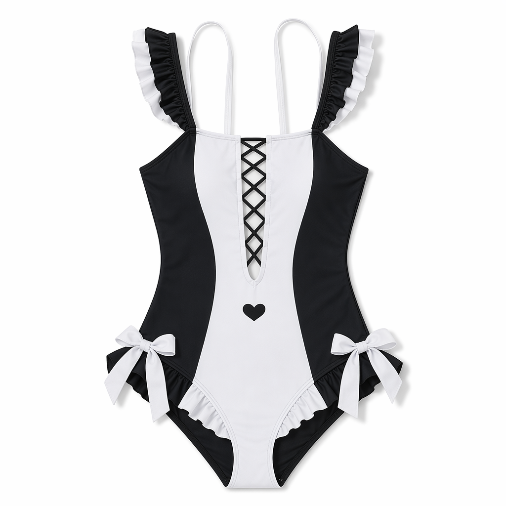 Black and White Joker Swimsuit Onesie for Stylish Versatility M